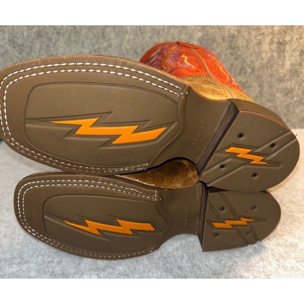 Old West BSC1959 Kids 1.5 D Leather Brown Red Square Toe Cowboy Boots NIB - Picture 5 of 6